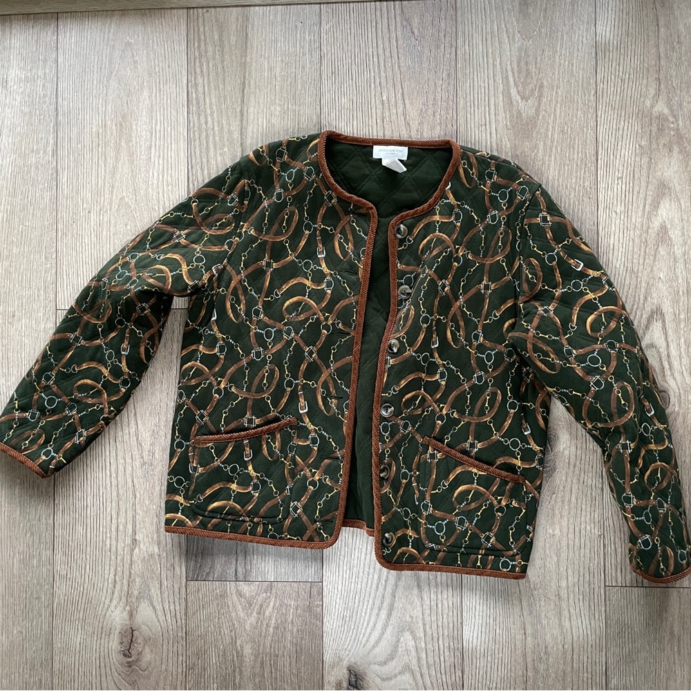 Jones New York Women's Green Quilted Jacket equestrian print